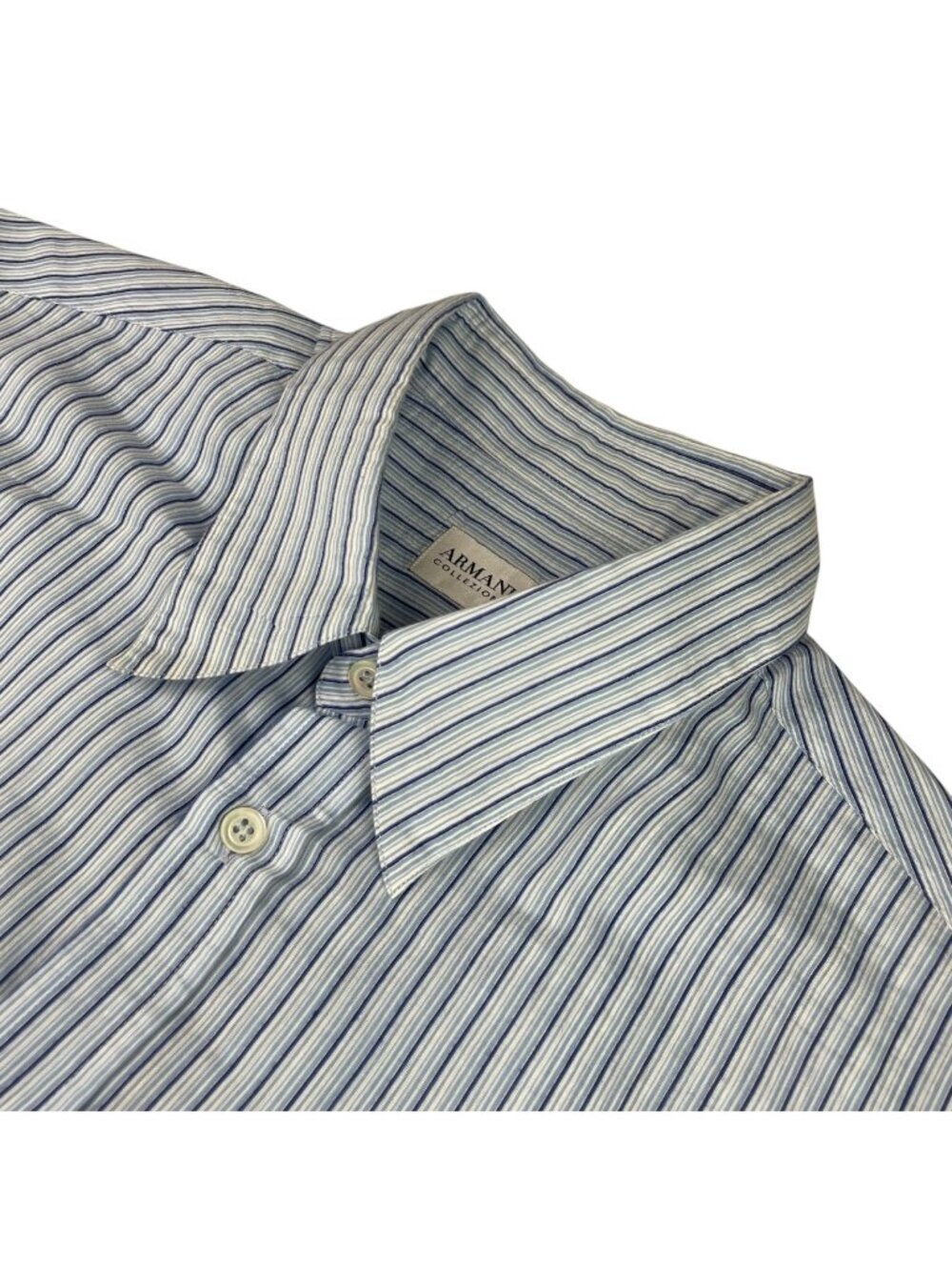Armani Collezioni Men's Cotton Blend L/S Dress Shirt White/Blue Stripe • Large